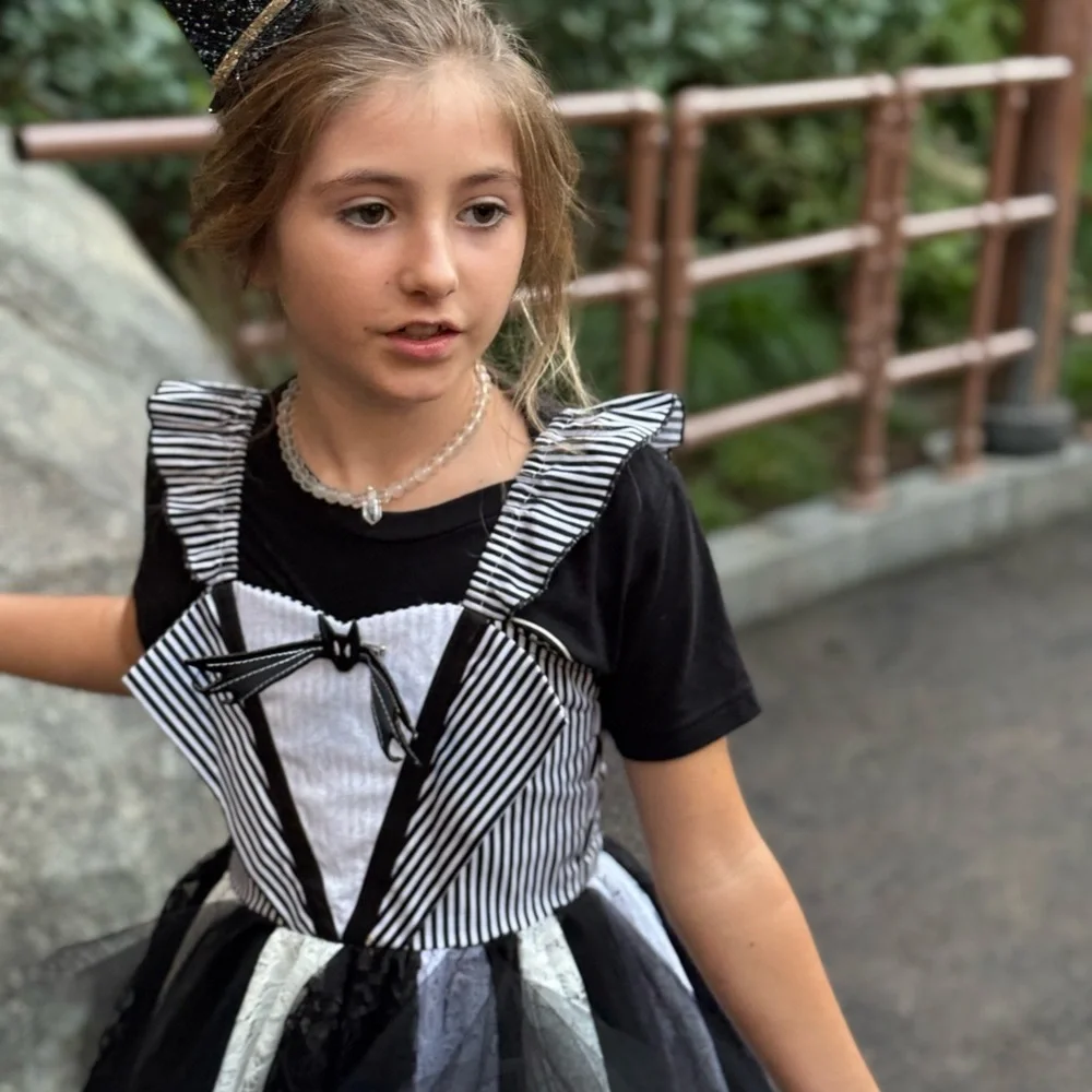 Nightmare Before Christmas Black and White Striped Kids Twirl Dress - Picture 2 of 8